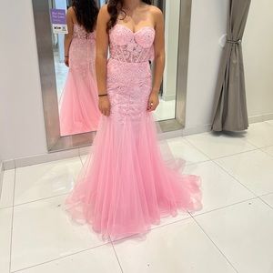 Camille La Vie pink corset prom dress